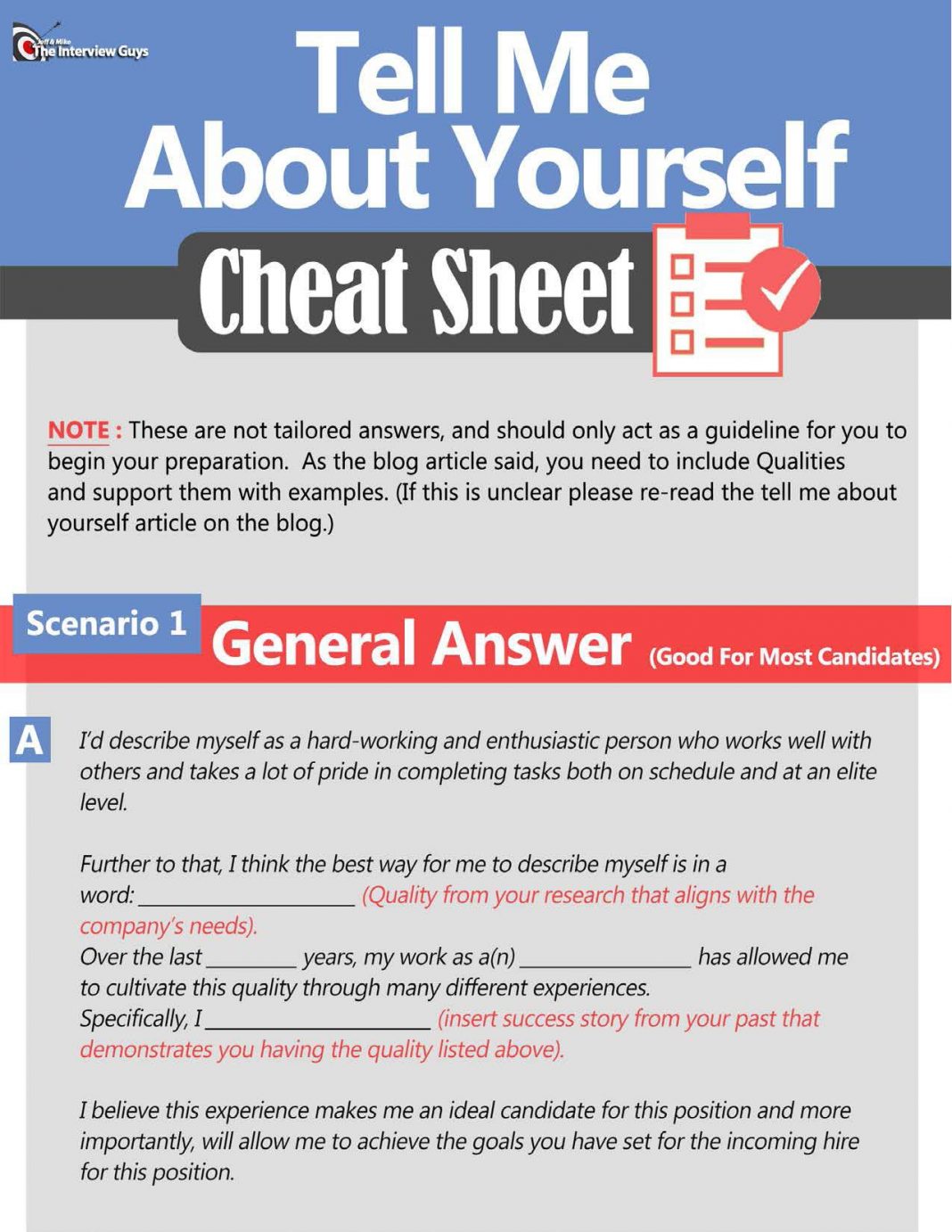 Tell Me About Yourself Cheat Sheet